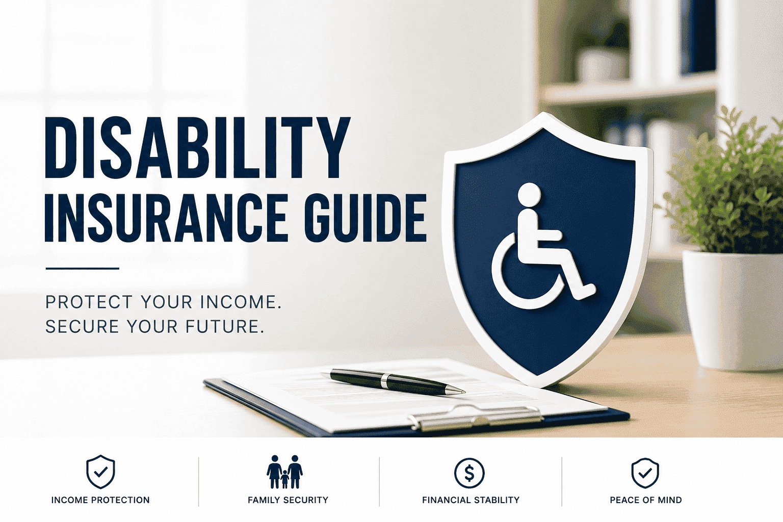 Disability Insurance Guide with income protection and financial security illustration